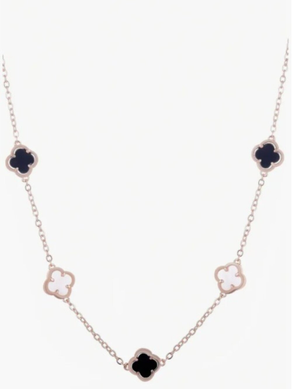 NEW Adornia Black & White Rose Gold Enamel Clover Station Necklace